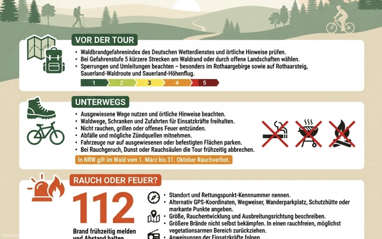 Hinweis zur Waldbrandgefahr Text mit HInweisen zum Verhalten bei Waldbrandgefahr
